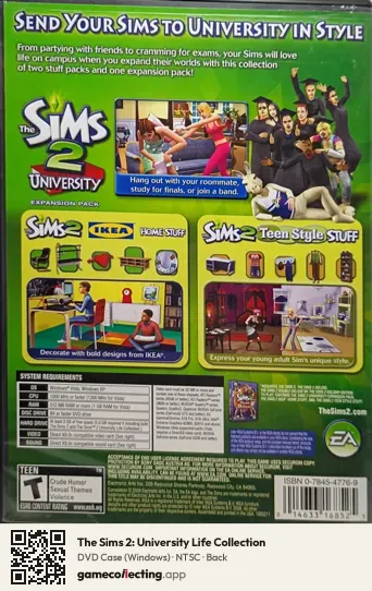 The Sims 2: University Life Collection Computer, NTSC box back