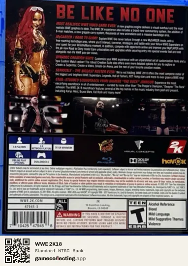 WWE 2K18 PlayStation 4, NTSC box back