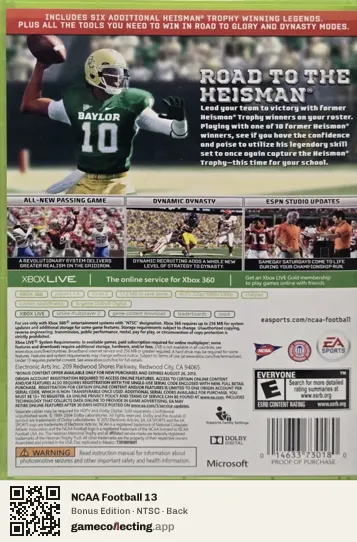 NCAA Football 13 Xbox 360, NTSC box back
