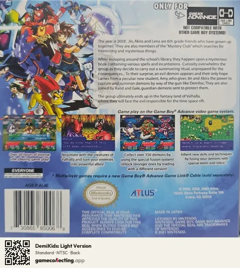 DemiKids: Light Version Game Boy Advance, NTSC box back