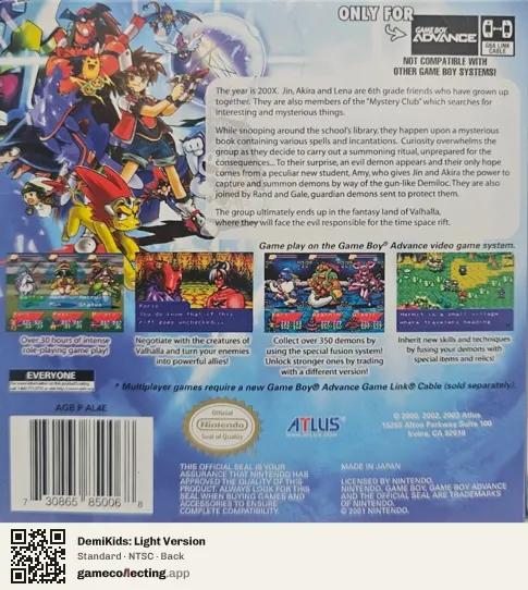 DemiKids: Light Version Game Boy Advance, NTSC box back