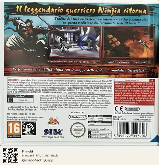 Shinobi Nintendo 3DS, Italy box back