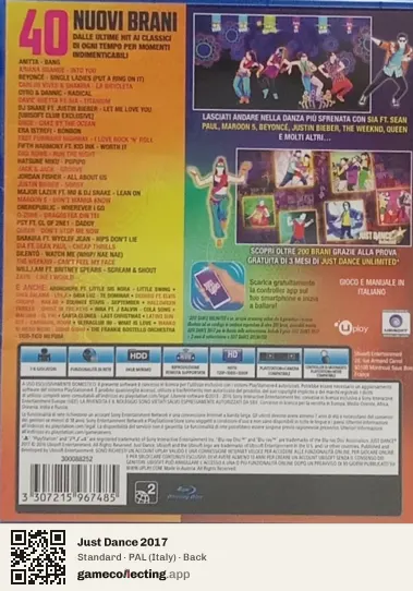 Just Dance 2017 PlayStation 4, Italy box back