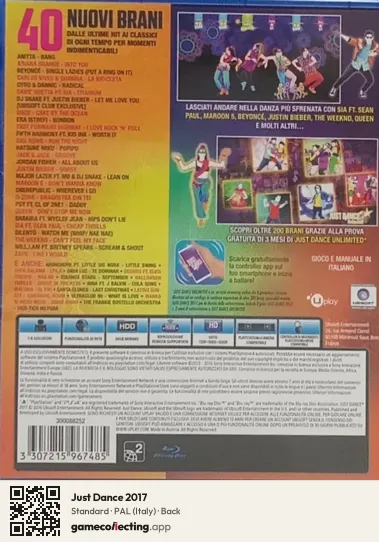 Just Dance 2017 PlayStation 4, Italy box back