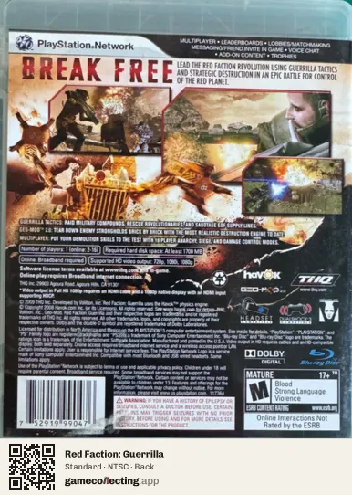 Red Faction: Guerrilla PlayStation 3, NTSC box back