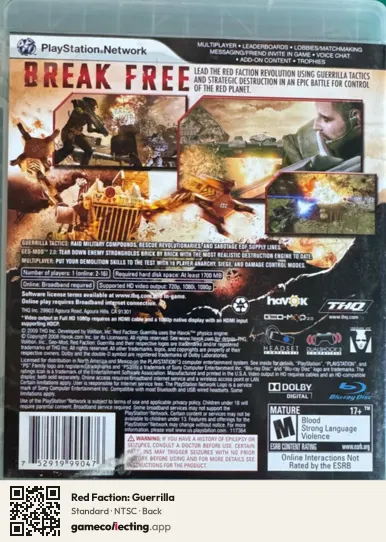 Red Faction: Guerrilla PlayStation 3, NTSC box back