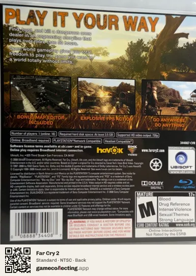 Far Cry 2 PlayStation 3, NTSC box back