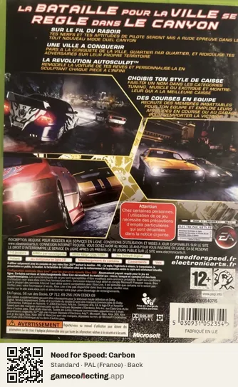 Need for Speed: Carbon Xbox 360, France box back