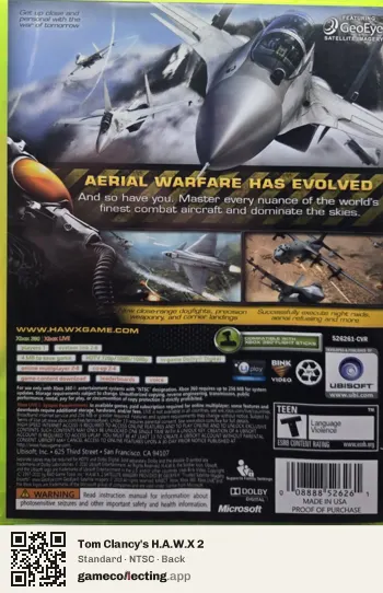 Tom Clancy's H.A.W.X 2 Xbox 360, NTSC box back