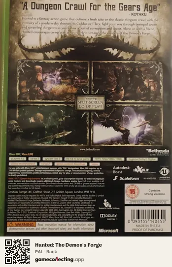 Hunted: The Demon's Forge Xbox 360, PAL box back