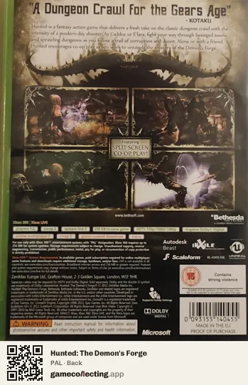 Hunted: The Demon's Forge Xbox 360, PAL box back