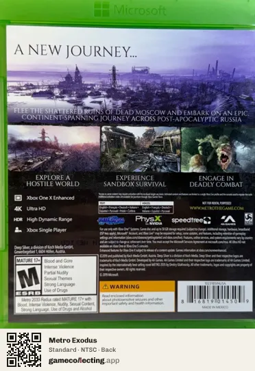 Metro Exodus Xbox One, NTSC box back