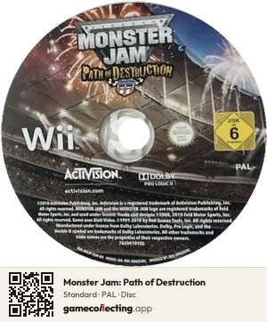 Monster Jam: Path of Destruction Nintendo Wii, PAL disc