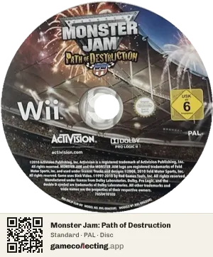 Monster Jam: Path of Destruction Nintendo Wii, PAL disc