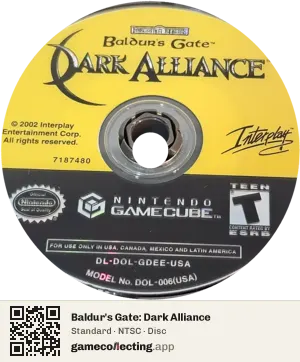 Baldur's Gate: Dark Alliance Nintendo GameCube, NTSC disc