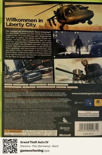 Grand Theft Auto IV Xbox 360, Germany box back