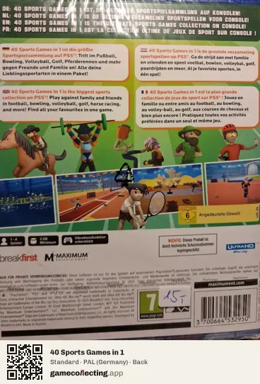 40 Sports Games in 1 PlayStation 5, Germany box back