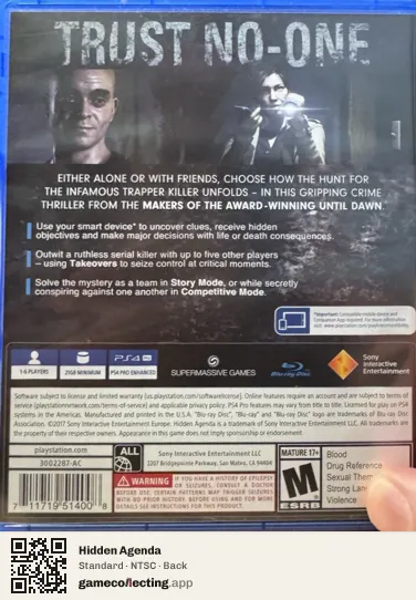 Hidden Agenda PlayStation 4, NTSC box back