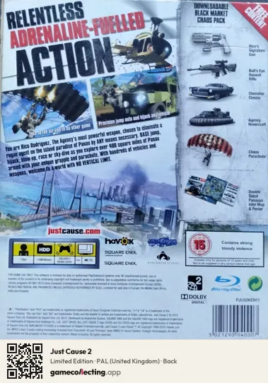 Just Cause 2 PlayStation 3, United Kingdom box back