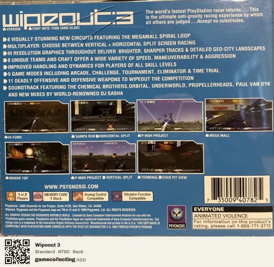 Wipeout 3 PlayStation, NTSC box back