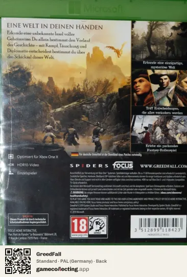 GreedFall Xbox One, Germany box back