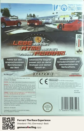 Ferrari: The Race Experience Nintendo Wii, Germany box back