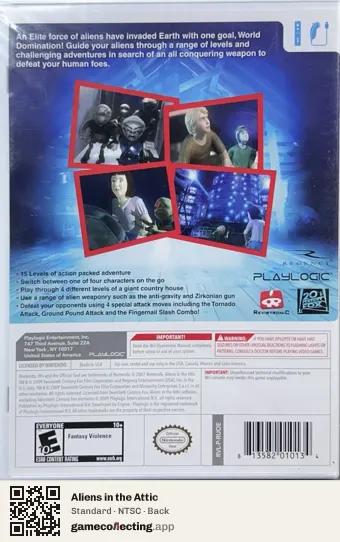 Aliens in the Attic Nintendo Wii, NTSC box back