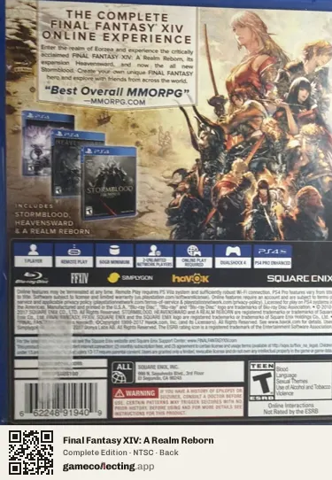 Final Fantasy XIV: A Realm Reborn PlayStation 4, NTSC box back