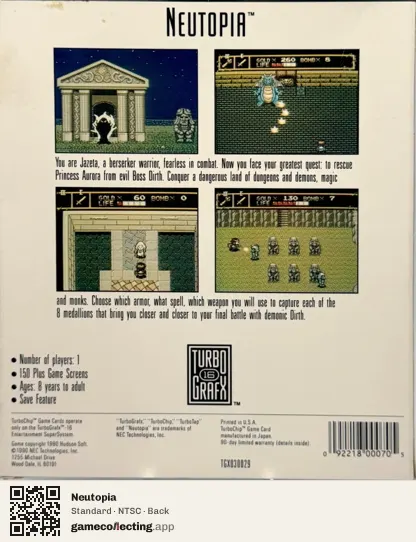 Neutopia TurboGrafx-16, NTSC box back