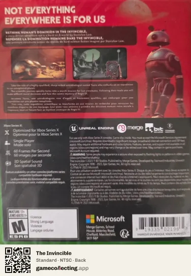 The Invincible Xbox Series X, NTSC box back