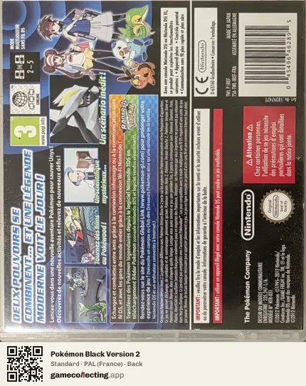 Pokémon Black Version 2 Nintendo DS, France box back