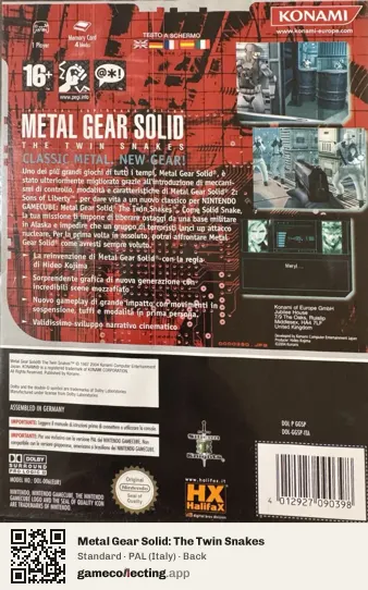 Metal Gear Solid: The Twin Snakes Nintendo GameCube, Italy box back