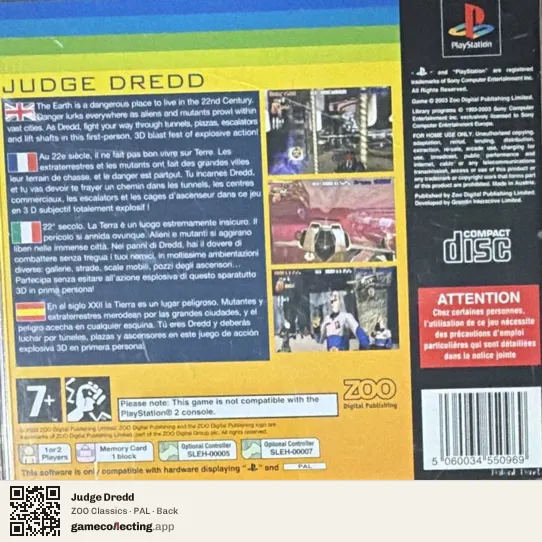Judge Dredd PlayStation, PAL box back