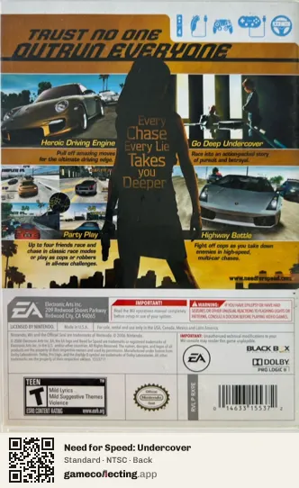 Need for Speed: Undercover Nintendo Wii, NTSC box back