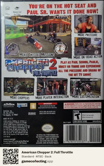 American Chopper 2: Full Throttle Nintendo GameCube, NTSC box back
