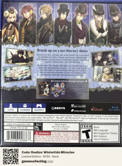 Code: Realize: Wintertide Miracles PlayStation 4, NTSC box back