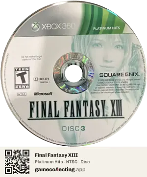 Final Fantasy XIII Xbox 360, NTSC disc