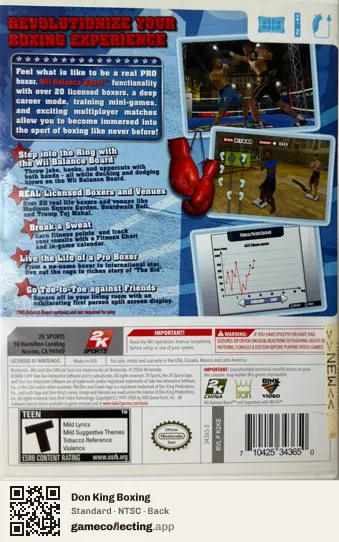 Don King Boxing Nintendo Wii, NTSC box back
