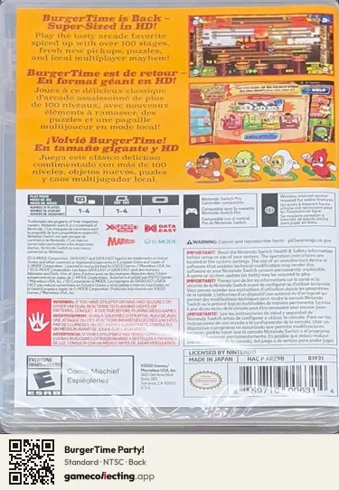 BurgerTime Party! Nintendo Switch, NTSC box back
