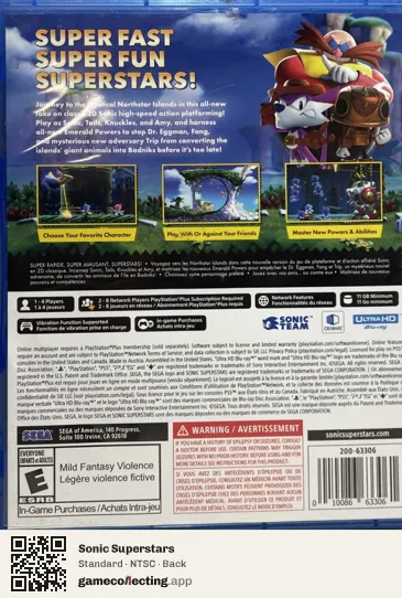 Sonic Superstars PlayStation 5, NTSC box back