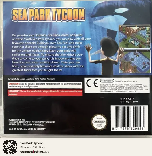 Sea Park Tycoon Nintendo DS, PAL box back