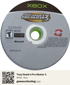 Tony Hawk's Pro Skater 3 Xbox, NTSC disc