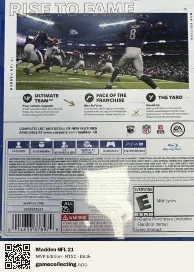 Madden NFL 21 PlayStation 4, NTSC box back