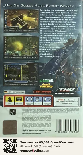 Warhammer 40,000: Squad Command PlayStation Portable, Germany box back