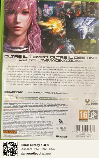 Final Fantasy XIII-2 Xbox 360, Italy box back
