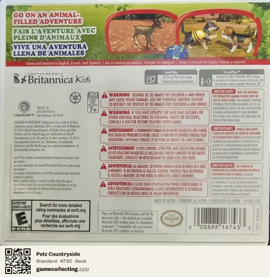 Petz Countryside Nintendo 3DS, NTSC box back