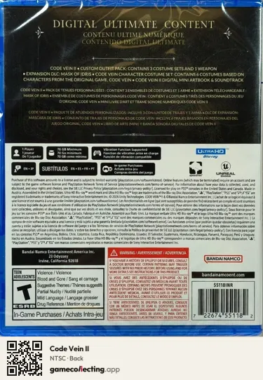Code Vein II PlayStation 5, NTSC box back