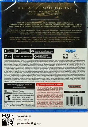 Code Vein II PlayStation 5, NTSC box back