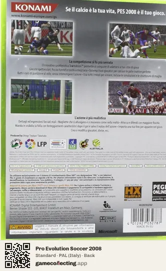 Pro Evolution Soccer 2008 Xbox 360, Italy box back
