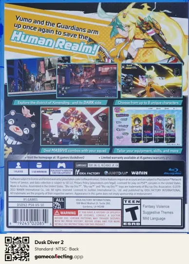 Dusk Diver 2 PlayStation 4, NTSC box back